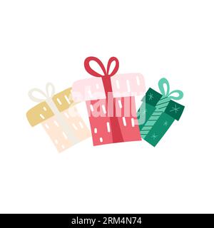 Gifts with bows in flat style. Doodle gift box with different bows. Vector illustration on white background. Stock Vector
