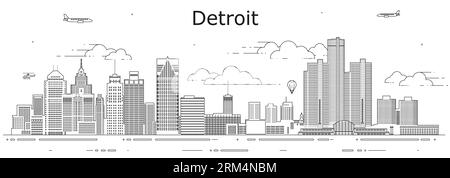 Detroit cityscape line art vector illustration Stock Vector