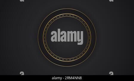 black luxury abstract background with circle line and golden elegant texture backdrop vector. wavy metallic dark light element illustration graphic Stock Vector