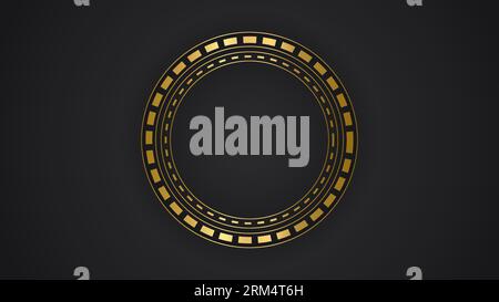 black luxury abstract background with circle line and golden elegant texture backdrop vector. wavy metallic dark light element illustration graphic Stock Vector