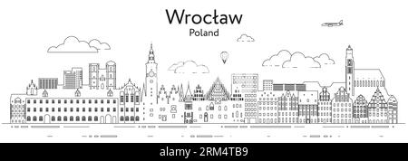 Wroclaw cityscape line art vector illustration Stock Vector