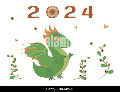 Green Wood Dragon Symbol 2024 Chinese Stock Vector (Royalty Free