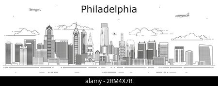Philadelphia cityscape line art vector illustration Stock Vector