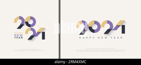 Retro Design Happy New Year 2024 with cut numbers, the latest design vectors with unique concepts. Design premium for greetings, posters, banners, soc Stock Vector
