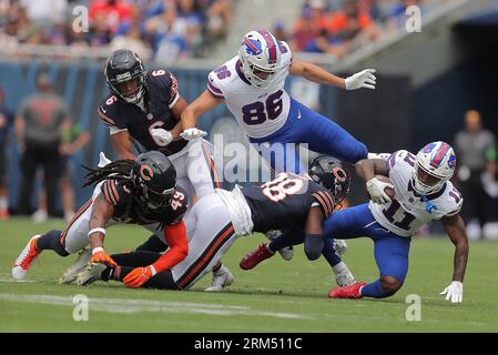 CHICAGO, IL - AUGUST 09: Chicago Bears safety A.J. Thomas (21) looks on  during the Chicago Bears training camp Family Fest Day on August 9, 2022 at  Soldier Field in Chicago, IL. (