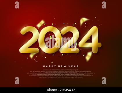 Golden number 2024 shiny, luxury 2023 new year greetings. Stock Vector