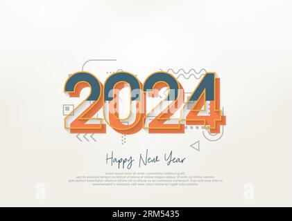 Simple design happy new year 2024 with scattered gold ribbon. Stock Vector