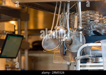 Professional Cooking Utensils Hanging Restaurant Kitchen Stock Photo by  ©.shock 193223954