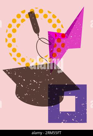 Graduation cap with colorful geometric shapes. Education concept in ...