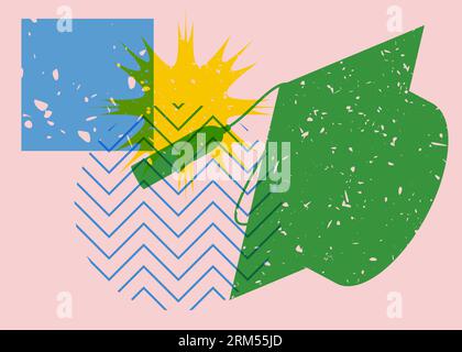 Graduation cap with colorful geometric shapes. Education concept in trendy riso graph design. Geometry elements abstract risograph print texture style Stock Vector