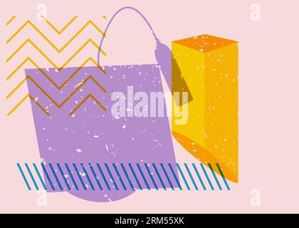 Graduation cap with colorful geometric shapes. Education concept in trendy riso graph design. Geometry elements abstract risograph print texture style Stock Vector