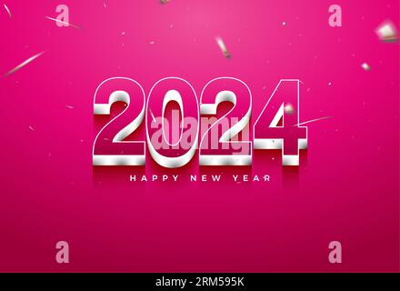 2024 new year celebration with simple 3d silver colored numbers. design premium vector. Stock Vector
