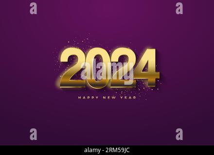 2024 new year celebration with glowing golden numbers. vector premium design. Stock Vector