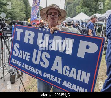 ATLANTA, Ga. — August 24, 2023: A demonstrator is seen near the Fulton County Jail prior to the booking of former President Donald J. Trump. Stock Photo