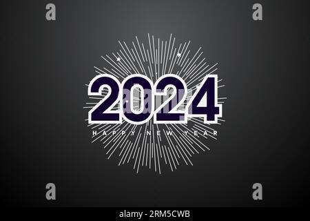 2024 new year celebration with shaped lines background. design premium vector. Stock Vector