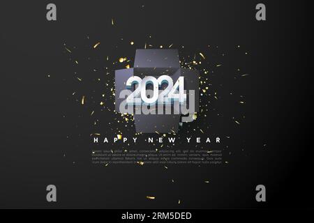 2024 new year celebration with open gift box background. design premium vector. Stock Vector