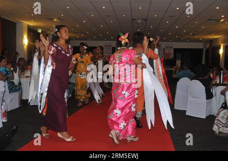 Bildnummer: 60642448  Datum: 26.10.2013  Copyright: imago/Xinhua (131026) -- SUVA, Oct. 26, 2013 (Xinhua) -- Models display creations by rural Fijian female designers in the capital of Suva, Fiji, Oct. 26, 2013. Fijian women living in rural communities across the country showcased their fashion designing talents at a fashion show on Saturday in Suva. They made their creations using sewing machines that were mostly donated by the All-China Women s Federation and handed over to them by Fiji s Ministry of Women, Social Welfare and Poverty Alleviation. (Xinhua/Michael Yang)(lmz) FIJI-SUVA-FASHION Stock Photo