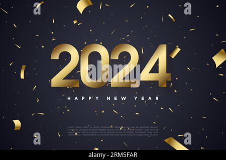 happy new year 2024 with simple flat gold numerals. design premium vector. Stock Vector