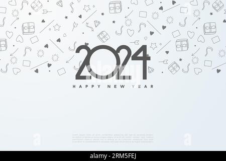 happy new year 2024 with unique flat numbers. design premium vector. Stock Vector