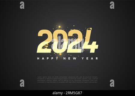 2024 new year with flat bent numbers illustration. design premium vector. Stock Vector