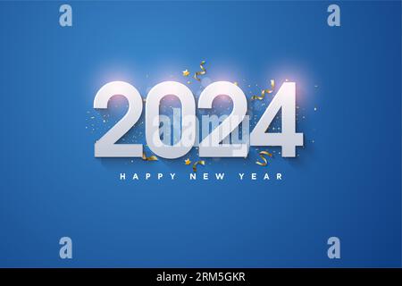 2024 new year with light effect illustration over very bright numbers. design premium vector. Stock Vector