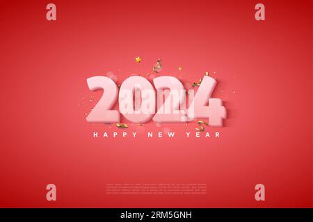 2024 new year with very squishy 3d numbers. design premium vector. Stock Vector