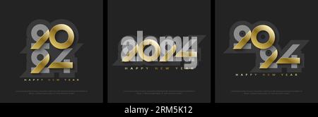 Numbers 2024 for happy new year 2024 with luxury gold bold numerals. Premium for posters, banners, social greetings and new year 2024 celebrations. Stock Vector