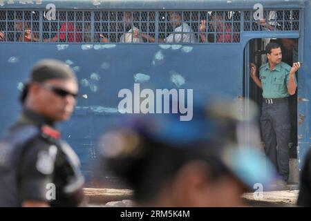 Border Guards Bangladesh (BGB) personnel stand on guard during the  demonstration. Hefazat-e Islam activists took part during a nationwide  strike following the deadly clashes with police over Indian Prime Minister  Narendra Modis