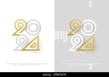 Unique happy new year 2024 design. With thin numbers stacked on top. Vector premium for poster, banner, social greeting and new year 2024 celebration. Stock Vector