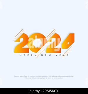 Happy new year 2024 with truncated numbers in orange gradient on white background. Premium vector design for happy new year 2024 celebration. Stock Vector