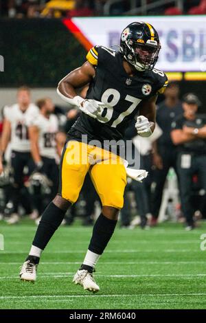 Pittsburgh Steelers tight end Rodney Williams (87) stretches before an NFL  preseason football game against the Tampa Bay Buccaneers, Friday, Aug. 11,  2023, in Tampa, Fla. (AP Photo/Peter Joneleit Stock Photo - Alamy