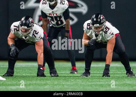 Atlanta Falcons offensive tackle Barry Wesley (69) works during