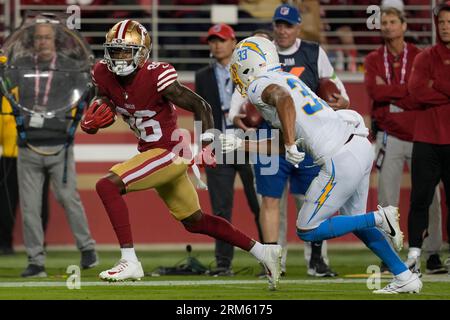 San Francisco 49ers wide receiver Tay Martin (83) runs with the ball during  the NFL football team's training camp in Santa Clara, Calif., Monday, Aug.  1, 2022. (AP Photo/Josie Lepe Stock Photo - Alamy