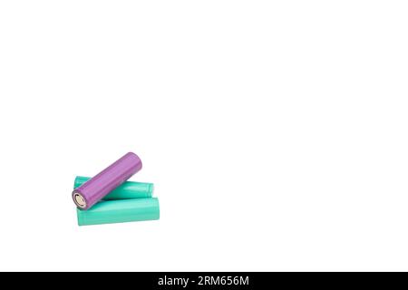 A heap of rechargeable batteries on white isolated background with copy space. Stock Photo
