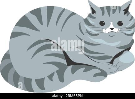Grey kitten, cat character sitting or napping Stock Vector