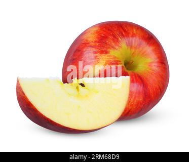 Red apple with sliced isolated on white background. apple clipping path. Stock Photo