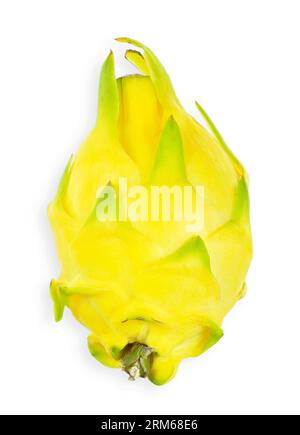 Yellow dragon fruit isolated on white background. dragon fruit clipping path. Stock Photo