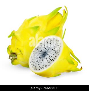 Yellow dragon fruit isolated on white background. dragon fruit clipping path. Stock Photo