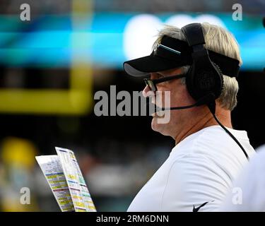 Jacksonville, United States. 26th Aug, 2023. Miami Quarterback Tua  Tagovailoa throws a short pass for a completion in the first quarter as the  Dolphins compete against the Jaguars in an NFL preseason