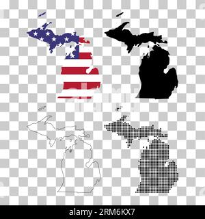 Set of Michigan map, united states of america. Flat concept icon vector ...