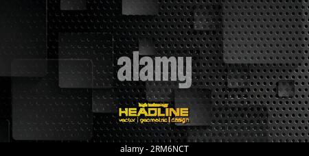Black tech perforated abstract background with squares. Vector illustration Stock Vector