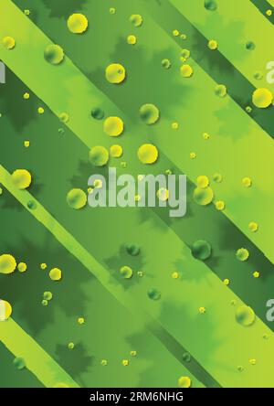 Bright green geometric summer background with leaves and bubbles. Vector design Stock Vector