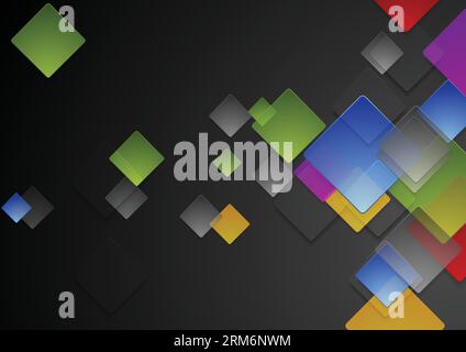 Colorful abstract glossy squares on black background. Technology vector design Stock Vector