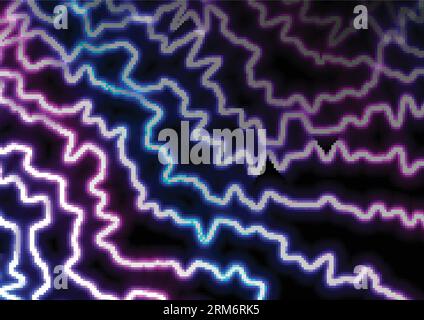 Blue and violet abstract neon rough lines retro background. Vector design Stock Vector