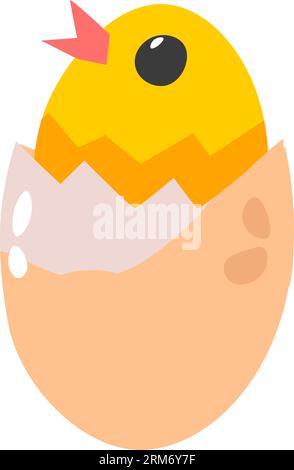 Chicken in eggshell, small chick newborn animal Stock Vector
