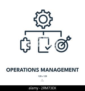 Operations Management Icon. Process, Control, Implement. Editable Stroke. Simple Vector Icon Stock Vector