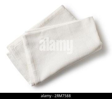 white folded cotton napkin isolated on white background, top view Stock Photo