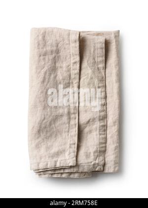 folded linen napkin isolated on white background, top view Stock Photo