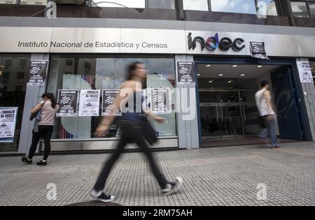 (140214) -- BUENOS AIRES, Feb. 13, 2014 (Xinhua) -- Residents walk in front of the seat of the National Statistics and Census Institute (INDEC), in Buenos Aires, Argentina, on Feb. 13, 2014. The National Statistics and Census Institute (INDEC) of Argentina announced on Thursday the new consumer price index (CPI), which raised 3.7 percent in January, in comparison with December 2013. The new CPI was questioned by the opposition and social and political organizations, according to local press. (Xinhua/Martin Zabala) (bxq) ARGENTINA-BUENOS AIRES-ECONOMY-INFLATION PUBLICATIONxNOTxINxCHN   Buenos A Stock Photo