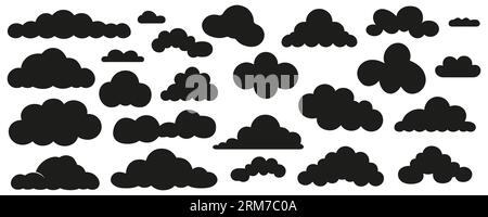 A set of black clouds on a white background. Vector illustration silhouette of clouds. Stock Vector